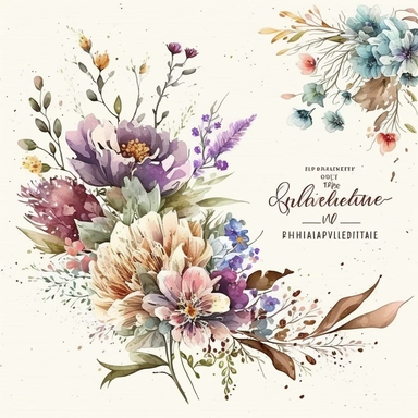 Wildflower Clipart Watercolor Floral Wedding Spring Flowers Premade Corner Arrangement. Bachelorette party, pink, blue, purple and brown pastel colors on white background FOR GIFT CARD, WEDDING INVITATIONS