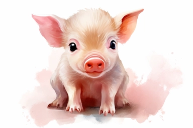 baby pig, watercolor, cute animals, pig, clipart, farm, hd, white background