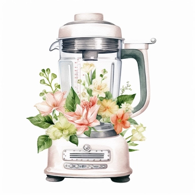 Vintage blender, vintage, flowers, watercolor, retro, clipart, white background