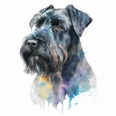 giant schnauzer dog head portrait, full body, watercolor style, portrait, clipart, vector, completely white background