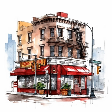 clipart de cafeteria de nueva york, acuarela, 16k, hiper minimalista, megapixel, full color, super detailed,insanely detailed and intricate, ultra detallado