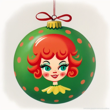 fun vintage character christmas tree bauble , bright colours, gouache, clipart, white background