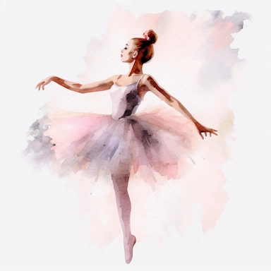 Create a clipart of a watercolor painting of a ballet dancer with a tutu and ballet shoes. No Background