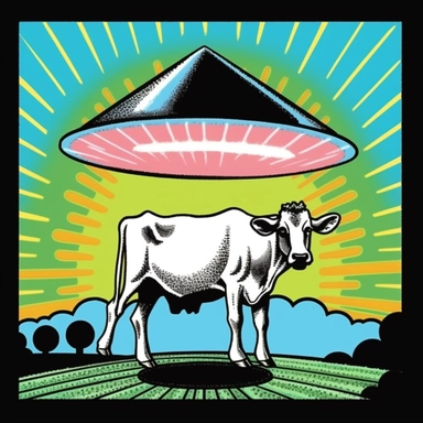 cow under alien saucer clipart with white ufo, in the style of realistic depiction of light, sol lewitt, creative commons attribution, faith ringgold, dan flavin, environmental activism, dark symbolism