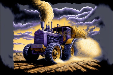 High-Definition Wicked Steamroller Airbrush Clipart, a souped-up steamroller burns rubber down the dirt road. Old Corn Shuckin' Chuck Sneed is behind the wheel and the State Police is in pursuit. The exhaust flames billow up into the dark sky in the blazing-fast steamroller's wake. The storm is rolling in. Cold Mike's Hard Lemonade, his favorite. The red and blue lights of the State Patrol are moving in fast. Only one more hour to the Corntown.. Riders On The Storm....