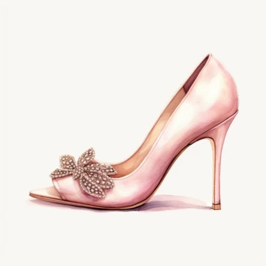 Blush Pink Bridal Shoes Clipart: A pair of elegant high - heeled bridal shoes in Blush Pink, adorned with Gold Accent detailing. This watercolor clipart captures the stylish side of the bride, representing the Eternal Elegance theme.
