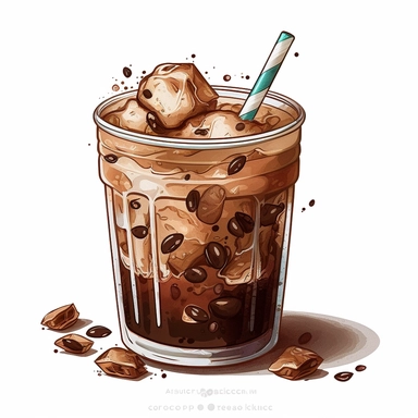 clipart cute cup of ice americano coffee, white background, no text