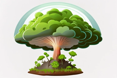 mushroom cloud with microgreen fallout, clipart style, vector design, isolated on white