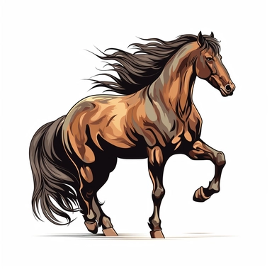 Clip Art, 2d, Flat Vector, DARK BROWN ARABIAN Breed Horse With BLACK Extremely long thick Mane LOGO on White Background, NO TEXT, NO WATERMARK,