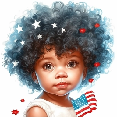 Cute Beautiful biracial Baby girl face Veteran 4th of July Sublimation Clipart,Cartoon,hyper realistic, intricate detail, illustration style,high solution,on the white background , 32 uhd