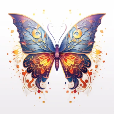sappy butterfly design screenshot thumbnail, in the style of dan mumford, realistic forms, patricia piccinini, colorful animations, christian schloe, tattoo-inspired, characterized animals, watercolor clipart, white background