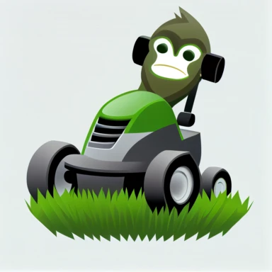 grass monkey on lawn mower landscaping identification symbol simple clipart white background