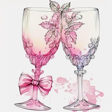 Pink Goblets, wedding Pink Goblets, extremely detailed, illustration clipart, white background