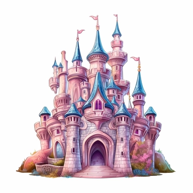 Pastel Color Beautiful Fairy Castle Clipart ,Cartoon,hyper realistic, intricate detail, illustration style,high solution,on the white background