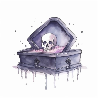 Cute gothic cartoon watercolour coffin illustration white background clipart style