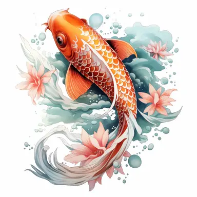 Japanese Koi Fish Sublimation clip art, white background