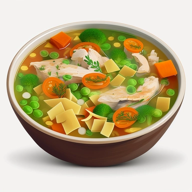 Chicken and veggie soup in a bowl clipart