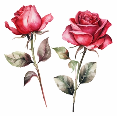 watercolor A clip art 2 set of images featuring gothic roses isolated white background, minimalist, 8K