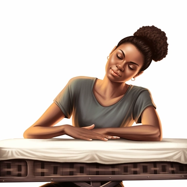 illustration clipart of latina african american woman laying on a massage table getting a massage, hyperrealistic, white background
