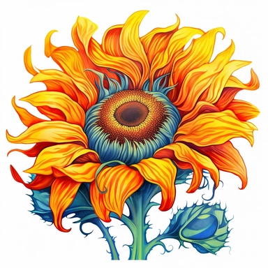 clipart, blooming sunflower, vibrant, sunny, nature, growth, serene, whimsical, playful, mid-morning, white background,