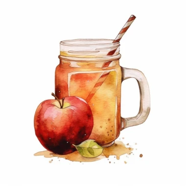 basic watercolor fall apple cider in minimal hand drawn style, Etsy, textured, clipart, white background