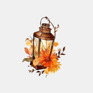 lantern , floral elements, high quality, watercolor, clipart, white background