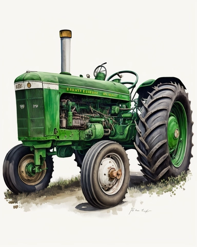 watercolor, farm tractor air conditioned, realistic, on a white background, clipart