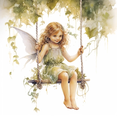 an insanely cute two years old girl as a garden fairy sitting on s swing which is hanging from a tree branch ,magical , Fantasy ,a fairy word scene, painted by ann buccarelli, watercolor, white background, watercolour, insanely detailed, on white background, amazing colour combo , with detailed watercolor , bec winnel, intricately textured, close up, walter Langley, lucy grossmith, heavy impasto technique, detailed shading, atmospheric watercolours, on white background clipart