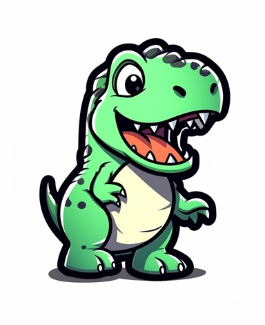 Isometric Sticker Clip Art of a cute T-Rex for Childrens Coloring Book, simple vector lines, children friendly, illustrated in a playful and style in black lines with white background, perfect for any special occasion, cut out in the shape of a T-Rex, with no visible background, giving it the appearance of a sticker, conveying a mystical and whimsical mood, edited with Adobe Photoshop to adjust brightness and contrast, rendered as a transparent PNG file with a high resolution to ensure a crisp a