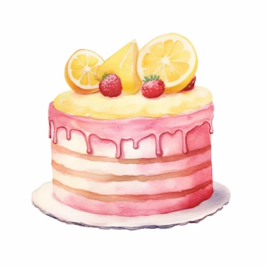 basic watercolor pink lemonade cake in minimal hand drawn style, Etsy, textured, clipart, white background