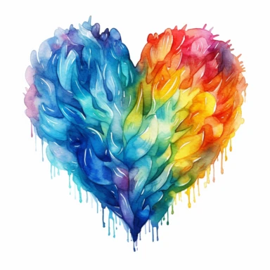watercolor illustration of a beautiful LGBT heart, in the style of realistic watercolor paintings, realistic, detailed, bright colours, white background, clipart, detailed