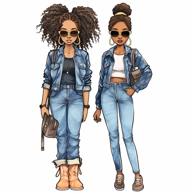 DENIM THEME, 2 girls per grid, Black Girl Magic, Beautiful braided hair styles, Fashion Nova Themed Clipart, Black Girls Magic Clipart, Black Women Clipart, Black Girls PNG, Black Girl Sticker/Planner/Journal/Print Lady boss clipart, Boss Fashion clipart, Fashion Girl Clipart, Boss Girl clipart, Fashion Illustration, Afro lady clipart