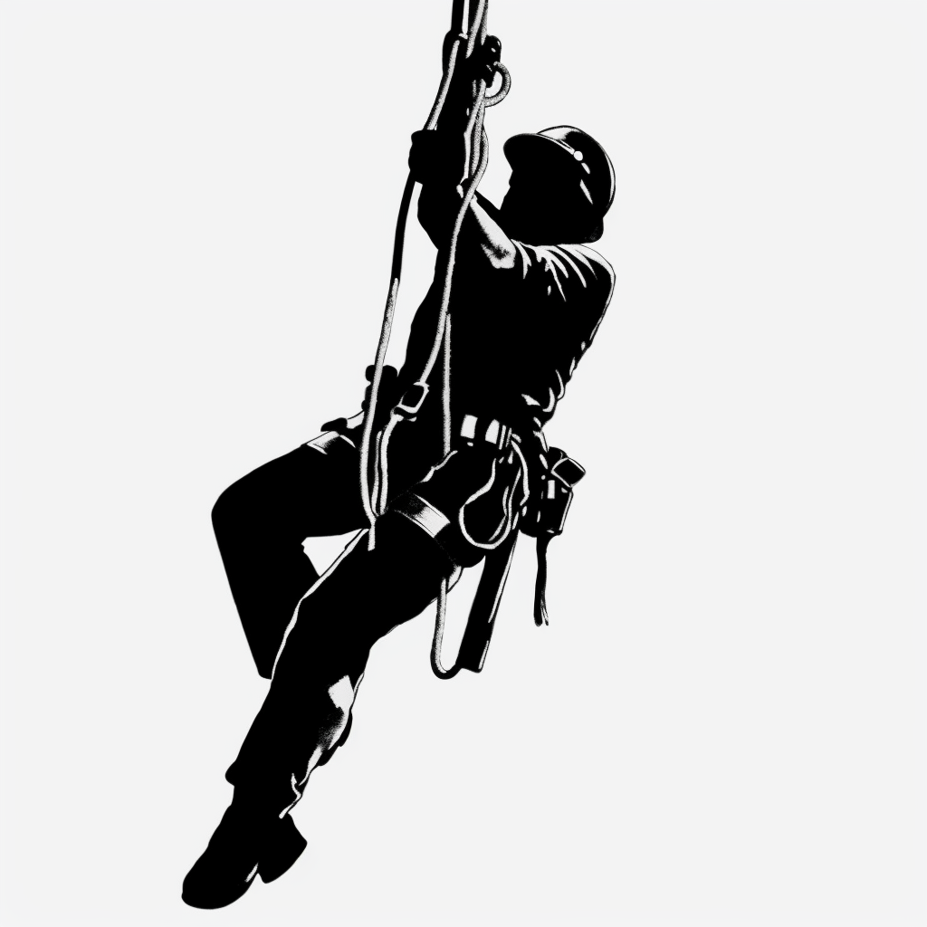 fireman on rope clipart, black on white, transparent background - Clip ...