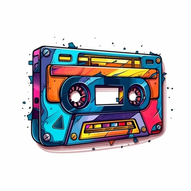 Cute Beautiful Retro 90s Color cassette tape Sublimation Clipart,Cartoon, hyper realistic, intricate detail, illustration style,high solution,on the white background