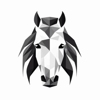 Cute clipart ,creates a frontal image of a horse's head with rectangular shapes , minimalist style in black and white,gray,elegant and refined, minimal style vector lines black and white with no background - - v4