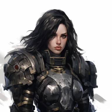 beautiful deathwatch warhammer 40k fantasy character, dark hair, paint art style, clipart, white background, superrealistic, one of a kind