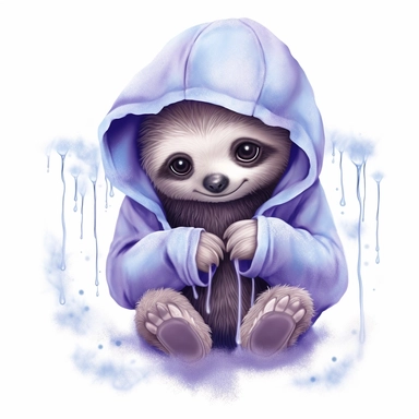 a shy baby sloth in hoody Clipart, covered in hearts, Nursery summer Clipart, Easter Clipart, Crafting Digital Paper, purple and blue backlight Mother’s Day, white background