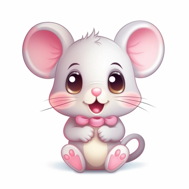 clipart, cute kawaii mouse isolated on a white background, cartoon style, chibi style, vector, 3D, no shadows