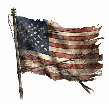 vintage distressed colonial flag, tattered clipart contour no background