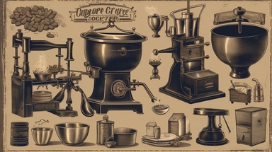 A delightful coffee clipart set featuring various elements related to coffee, including a steaming cup of espresso, a vintage coffee grinder, aromatic coffee beans, and a cozy coffee shop sign, Artwork, digital illustration with a retro and vintage style,