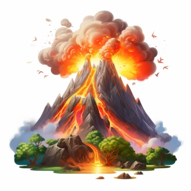 clipart, cartoon volcano, in the style of imax, playful and lighthearted compositions, childlike innocence and charm, uhd image, realistic and hyper-detailed renderings, movie still, utilizes, white background