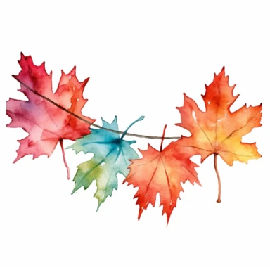 watercolor, maple leaf branch garland, sweet colors, clipart, white background