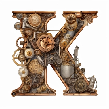 Steampunk style, Letter K, clipart, white background