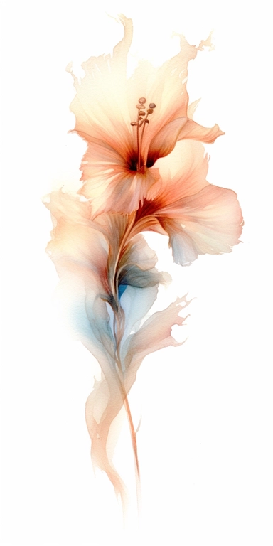 Watercolor Painting of SINGLE STEAM WILD FLOWER on white background beautiful multi - headed pale, Flora Design Patterns, Flemish Baroque by Rachel Ruysch, Behance, Rococo, Intricate Detailed, Soft Light Effect, Oil Paint Strokes, Light Academia Aesthetic Flowers, Lighting cinematic, all shown shimmering stamens, tyndall light, light effect, texture, colorful, 8k, fantasy, ray tracing, depth of field, vivid, spectacular lighting, octane rendering, highly detailed, ultra - realistic, white backgr