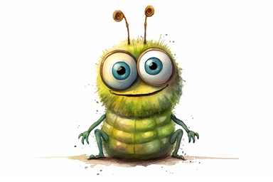 watercolor insect clipart, cute caterpillar big eyes, insanely detailed, very photorealistic, pixar style, isolated on white background