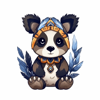 A super-cute tribal panda, Perfect for nursery art and children's book illustration style, simple, cute, full color, clipart, watercolor illustration, single object, white background for removing background