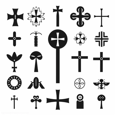black vector icons of different designs christian crosses, on a white background, hd vector, clipart, cartoon style, minimalistic simple , 4k