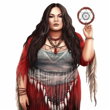 boho plus size woman, fair skin and black hair, modern, semi-realistic, spiritual, witchy, clipart, fantasy, white background, high quality, beautifully accurate illustrations