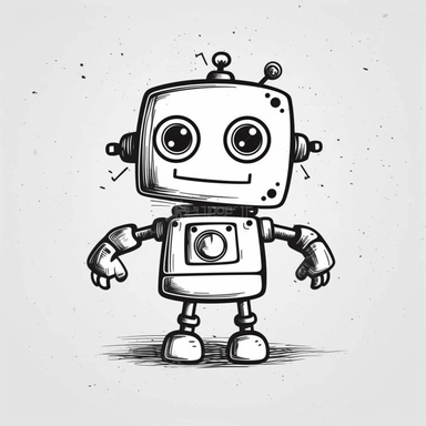 drawn illustration cute doodle (robot), clip art, digital art, vector, isolated transparent background, clean line art, simple strokes, minimalist style, straight lines, curves
