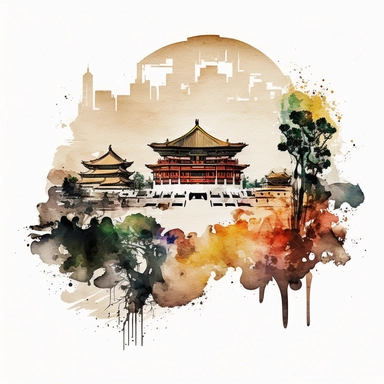 watercolor of Beijing city clipart sublimation